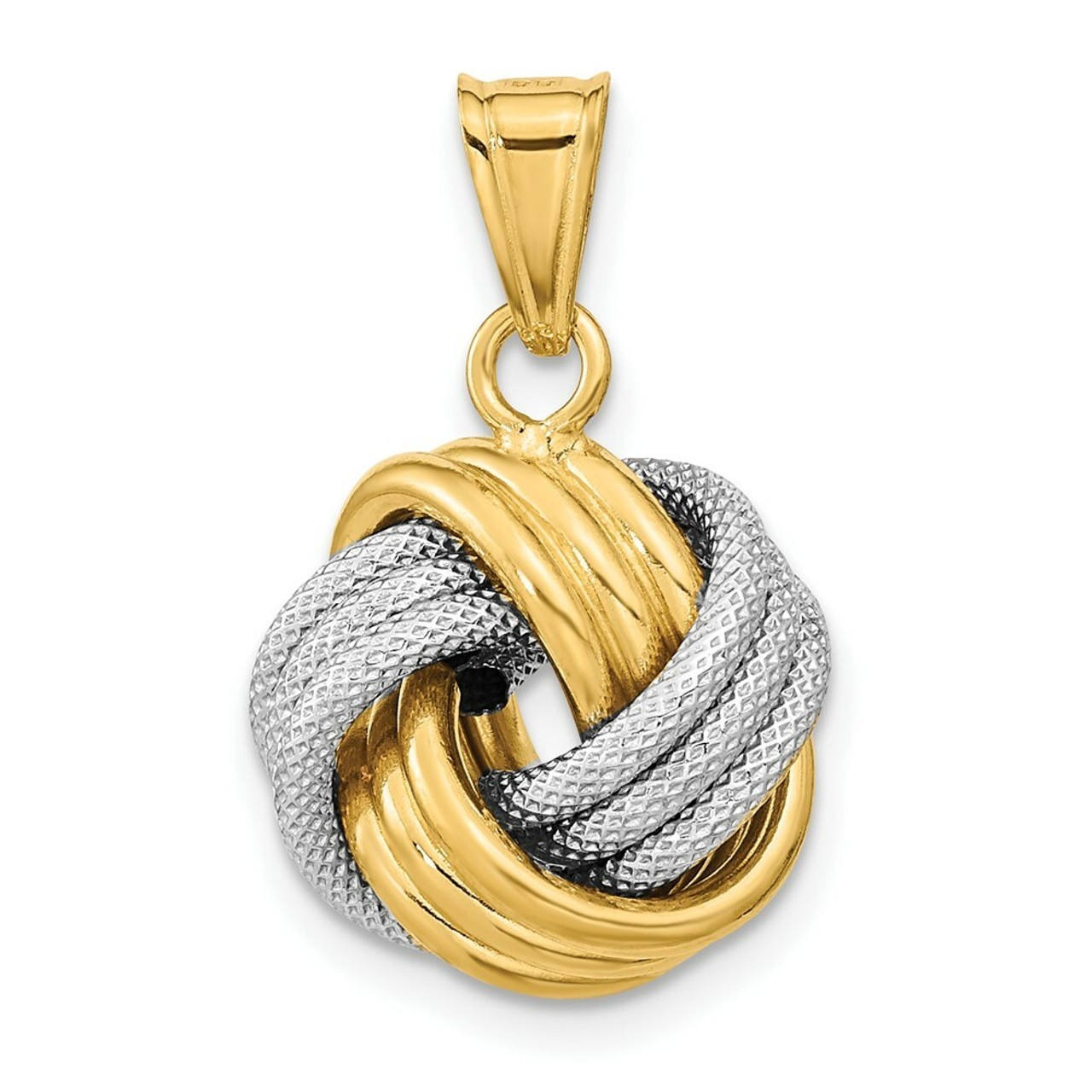 14k Two-Tone Gold Polished Textured Love Knot Pendant - (A98-375)