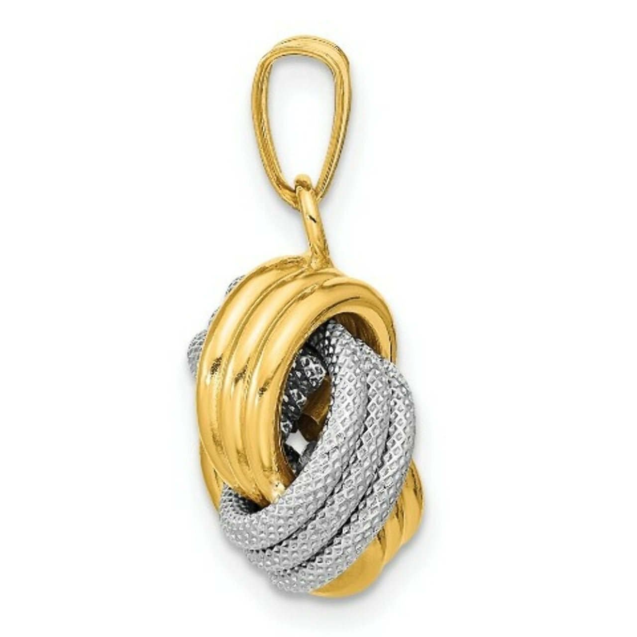 14k Two-Tone Gold Polished Textured Love Knot Pendant - (A98-375)