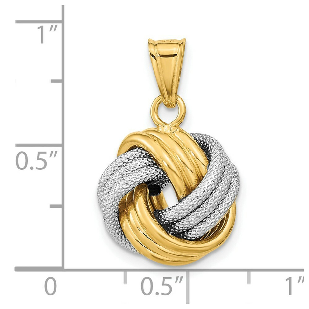 14k Two-Tone Gold Polished Textured Love Knot Pendant - (A98-375)
