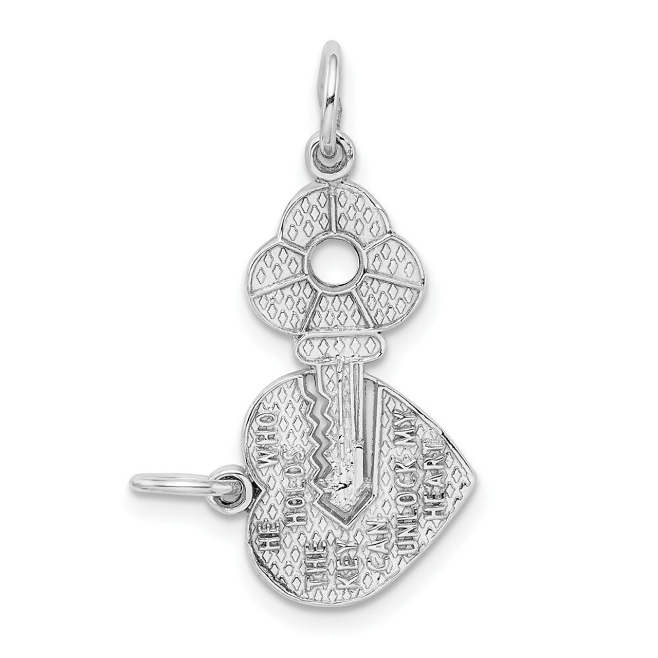 14K White Gold Key & Heart Break-apart Charm Pendant - (A98-389)