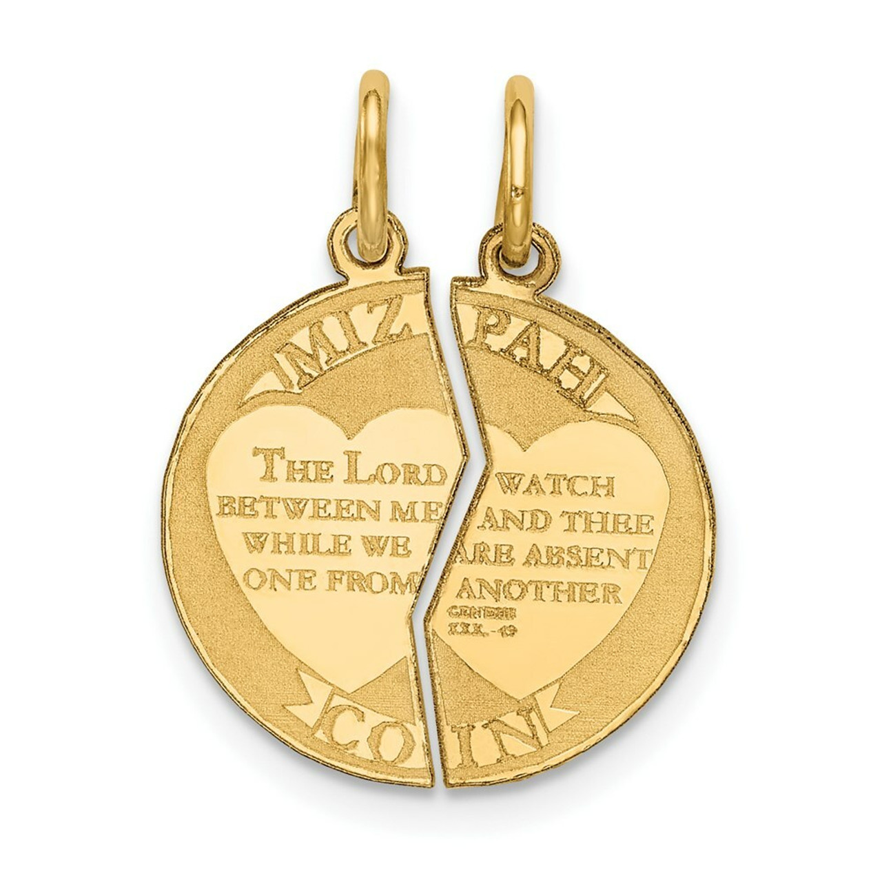 14K Yellow Gold Mizpah Charm Pendant - (A98-669)