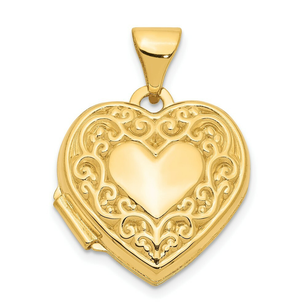 14K Yellow Gold Scroll Heart Locket 21x15mm - (A99-483)