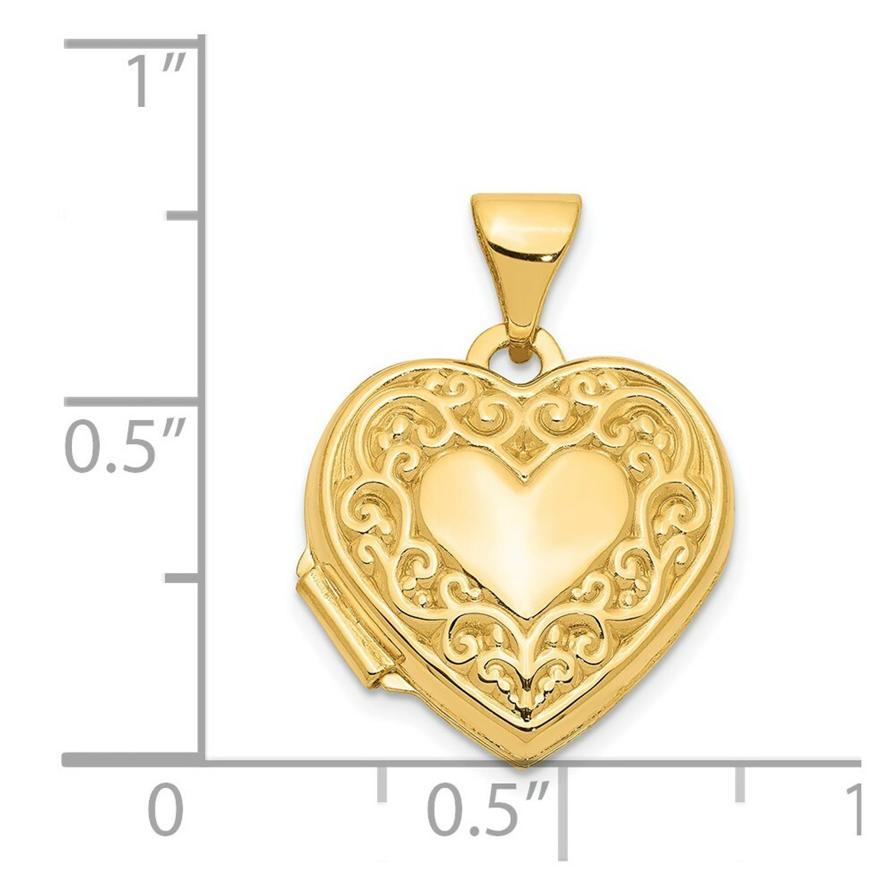 14K Yellow Gold Scroll Heart Locket 21x15mm - (A99-483)