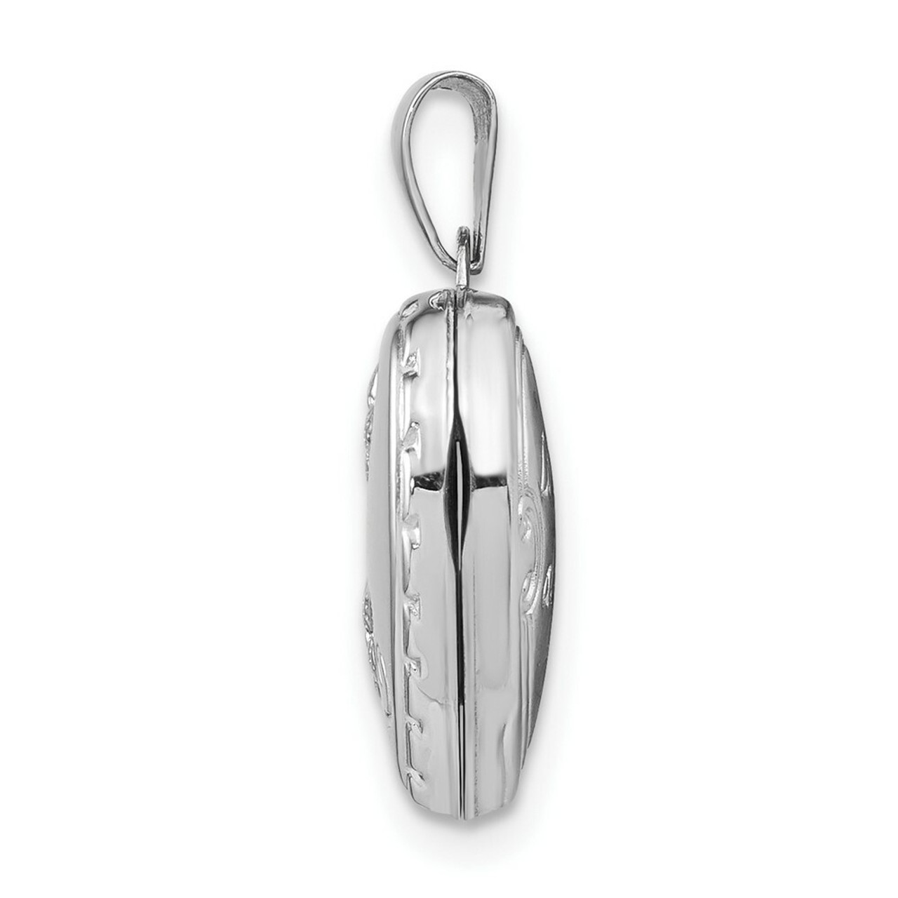 14K White Gold Polished Heart-Shaped Reversible Floral Locket 21x16mm - (A99-537)