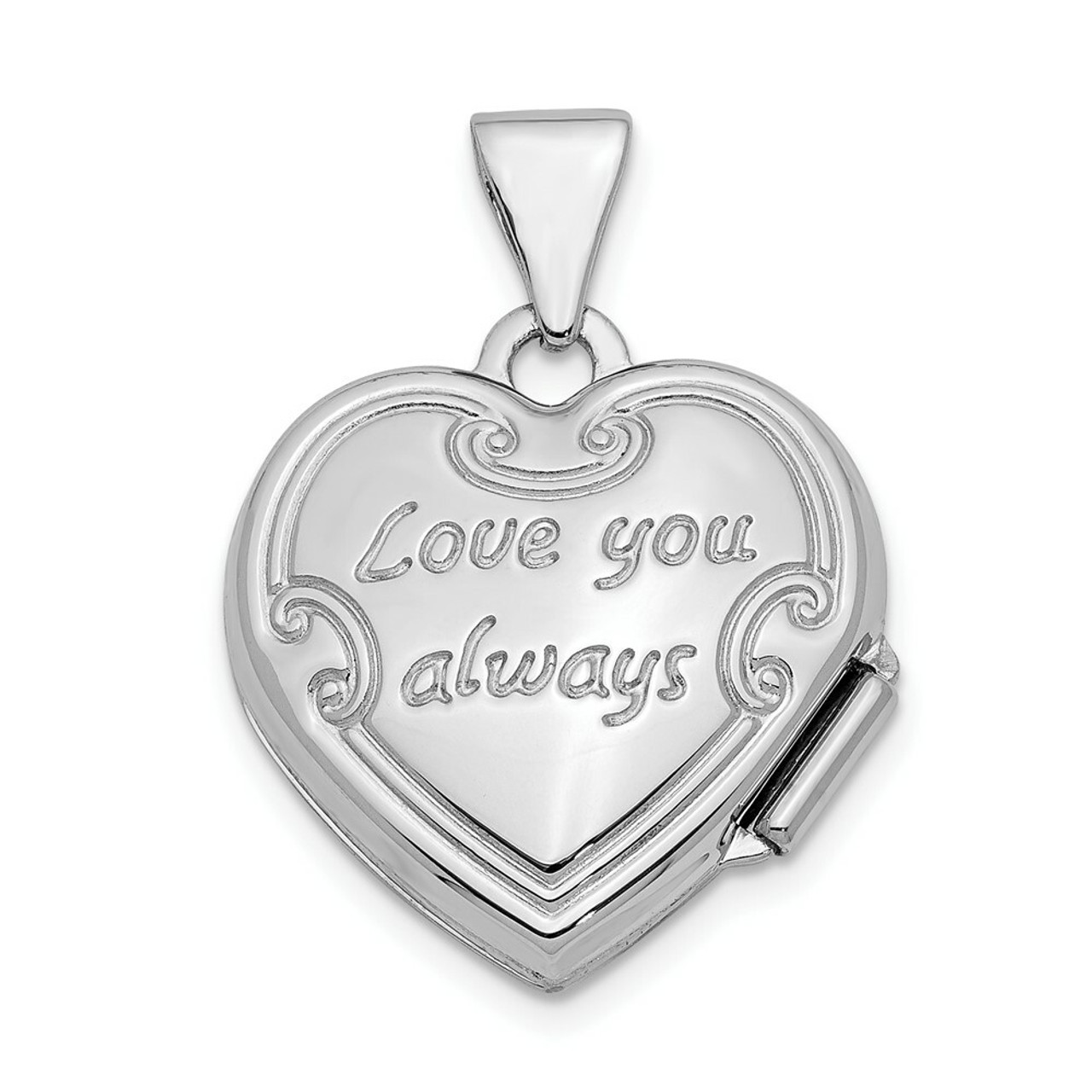14K White Gold Polished Heart-Shaped Reversible Floral Locket 21x16mm - (A99-537)