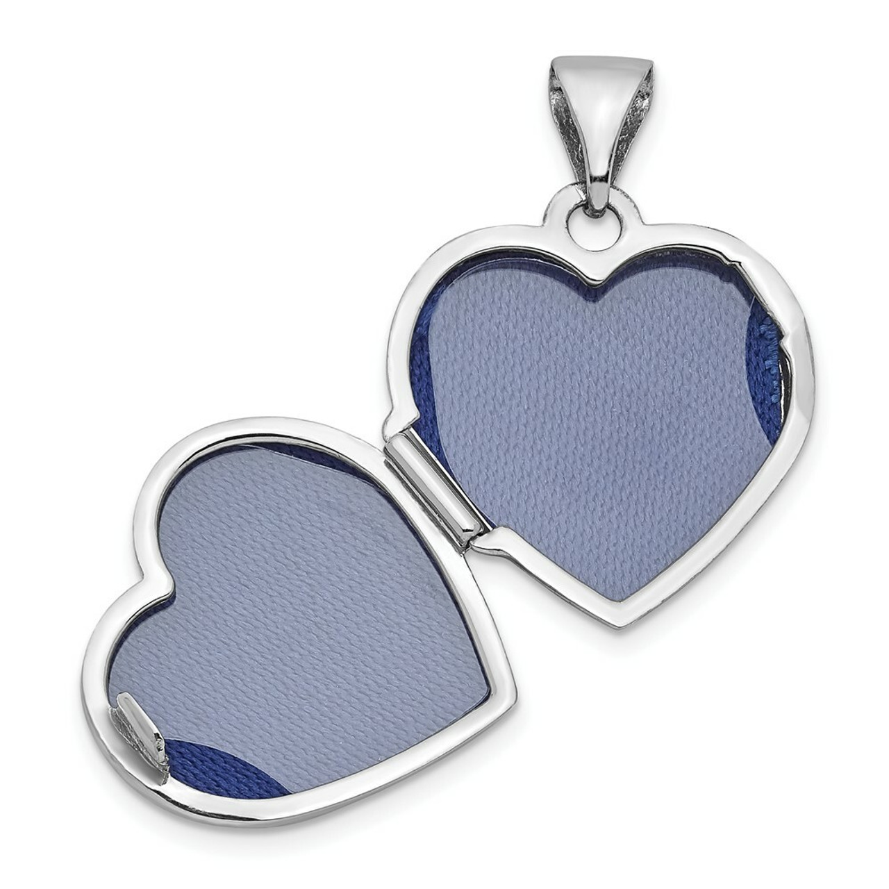 14K White Gold Polished Heart-Shaped Reversible Floral Locket 21x16mm - (A99-537)