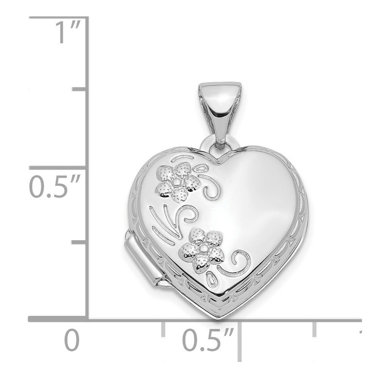 14K White Gold Polished Heart-Shaped Reversible Floral Locket 21x16mm - (A99-537)