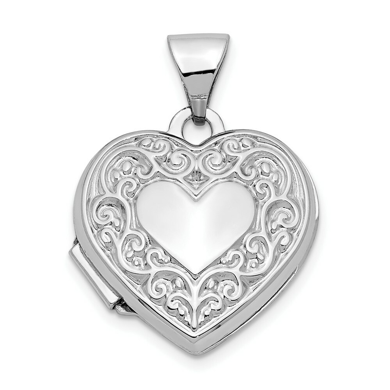 14K White Gold Heart Locket 21x15mm - (A99-845)