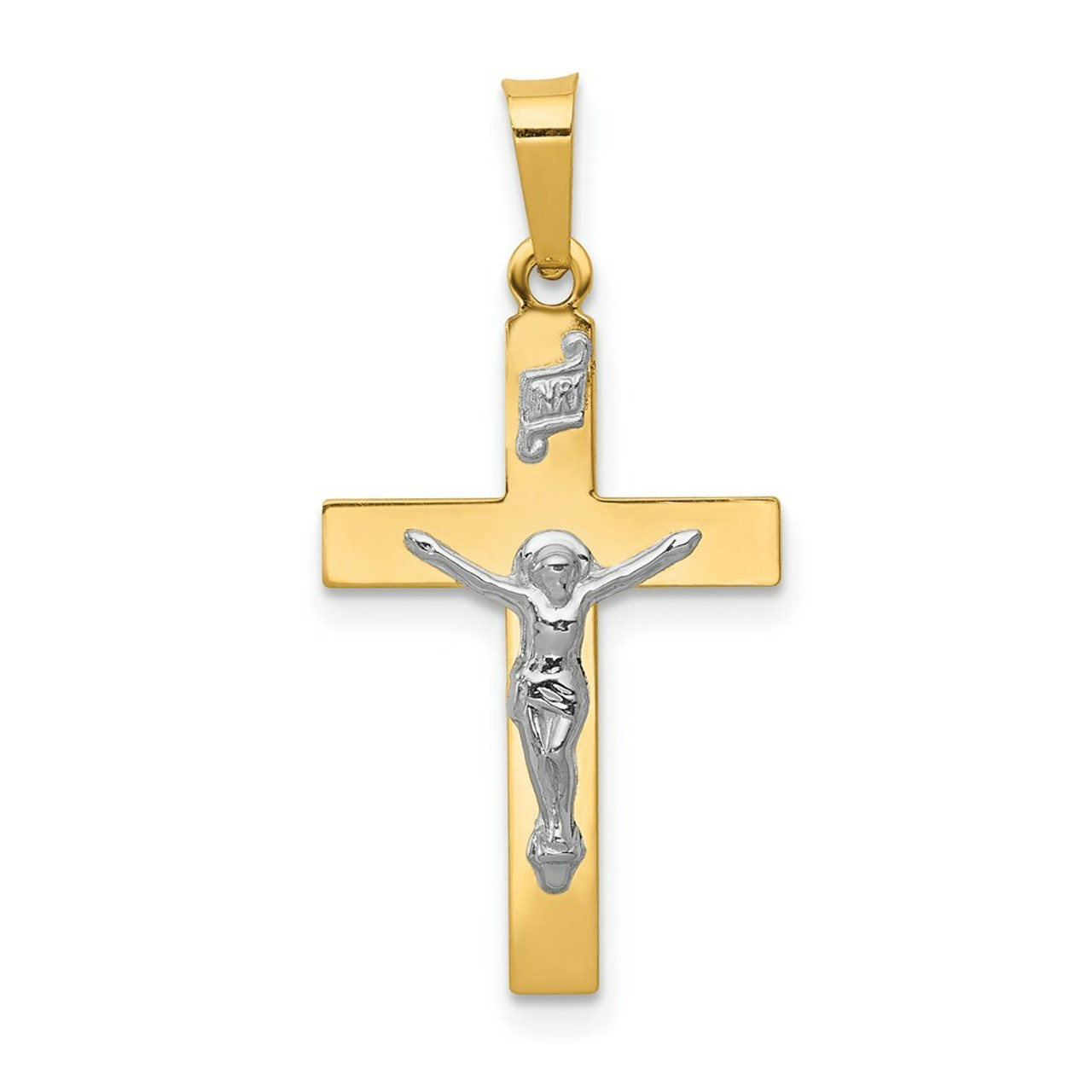 14K Yellow Gold Polished INRI Crucifix Cross Pendant - (B11-203)