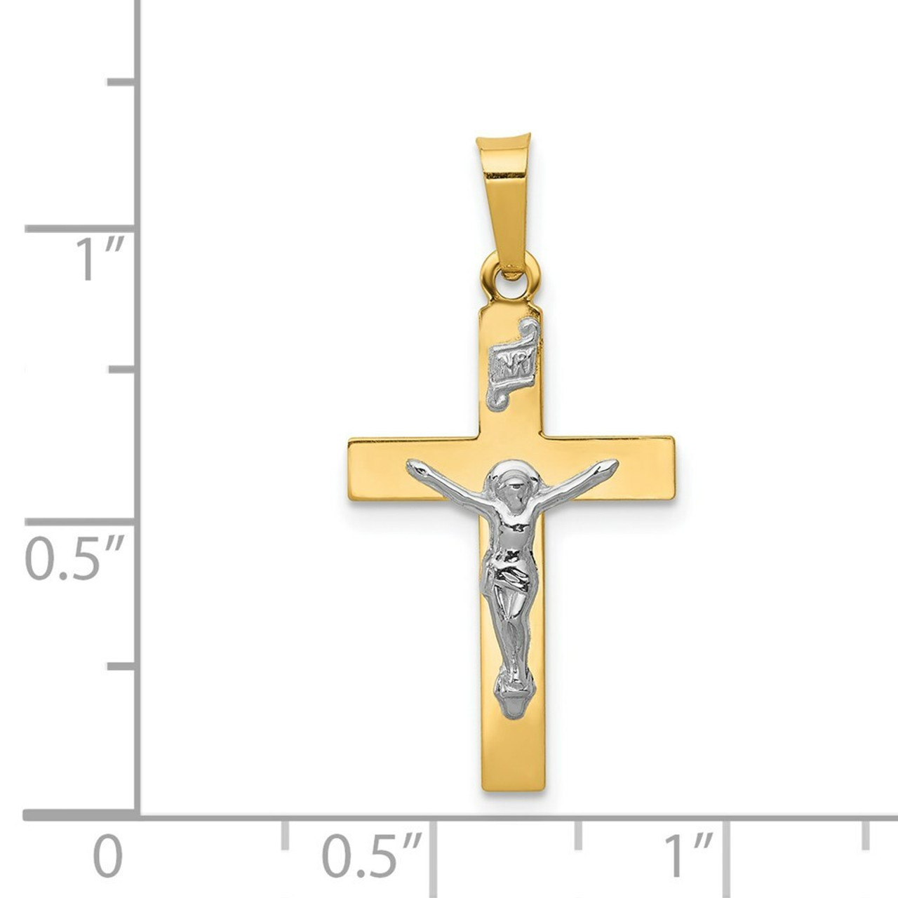 14K Yellow Gold Polished INRI Crucifix Cross Pendant - (B11-203)