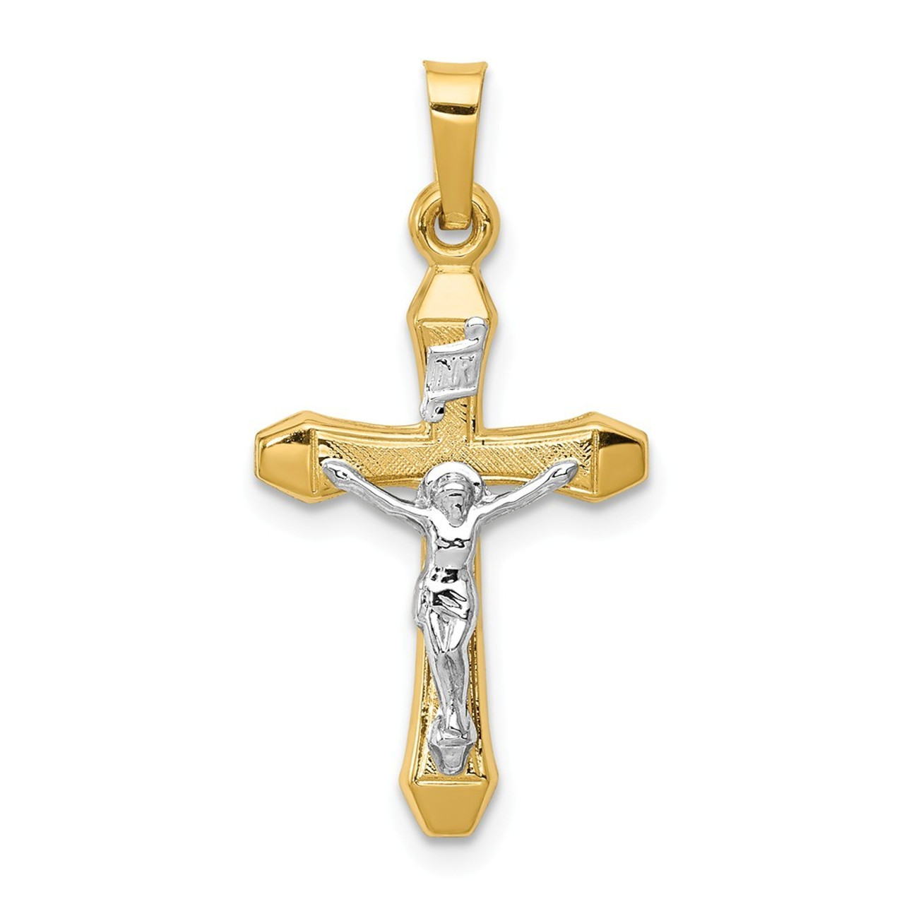 14K Two-tone Gold INRI Hollow Crucifix Pendant 29mm length - (B11-595)