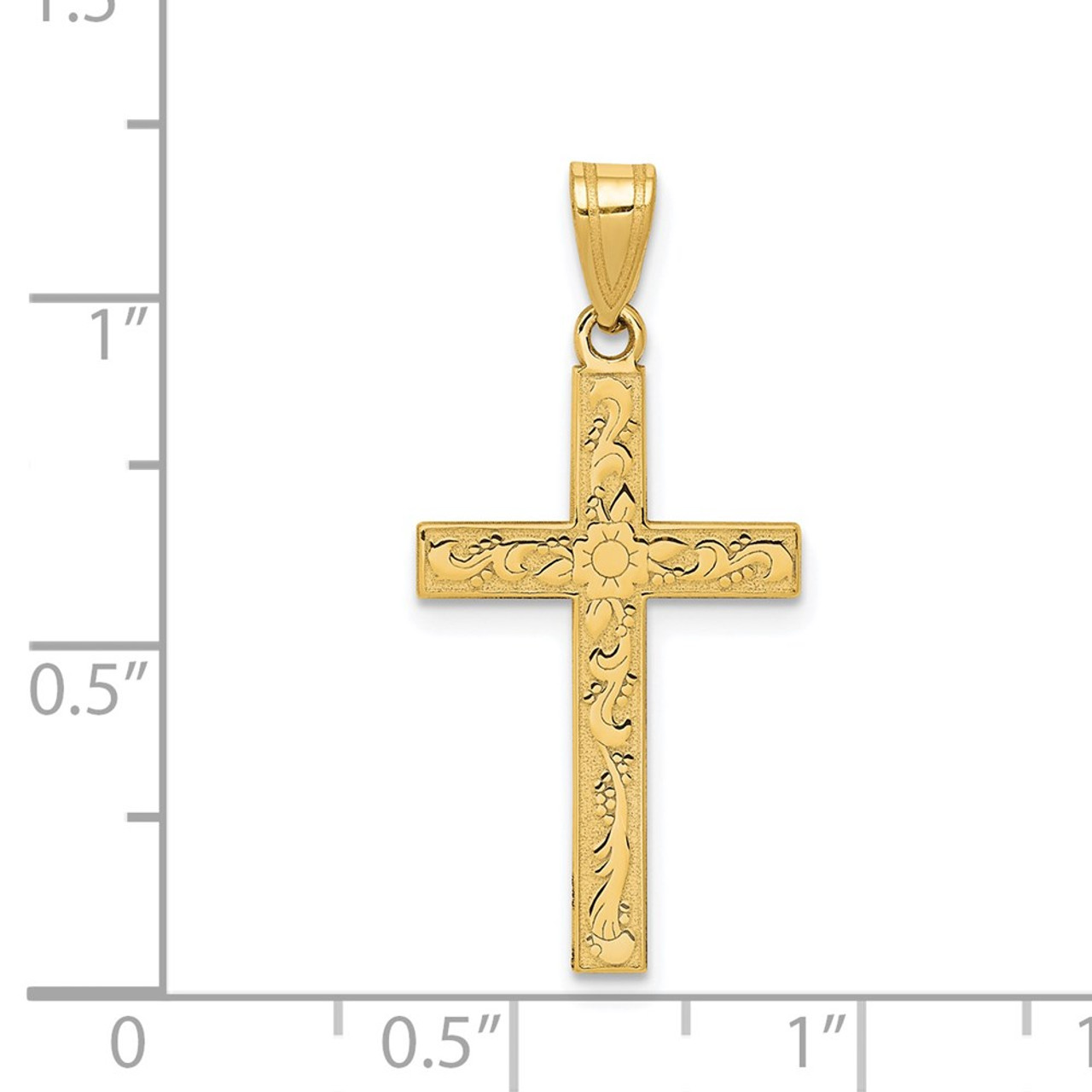 14K Yellow Gold Floral Cross Pendant 28mm length - (B11-631)