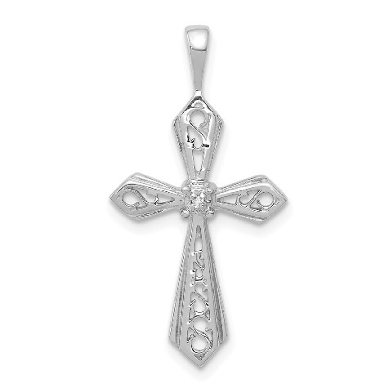 14K White Gold Diamond Accent Cross Pendant - (B13-591)