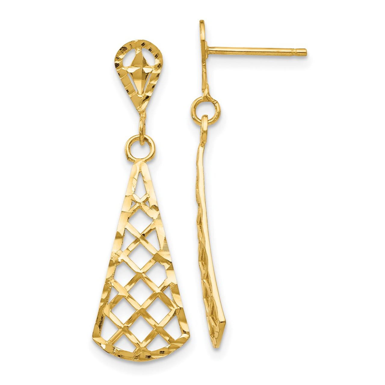 Upside Down Diamond Drop Earrings in Yellow Gold