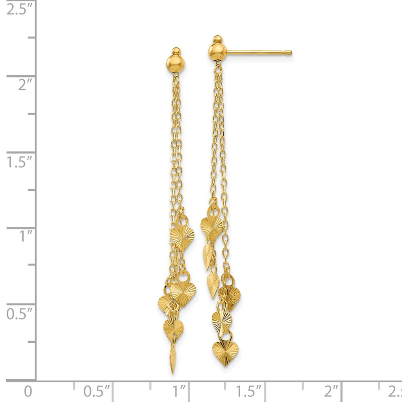 14K Yellow Gold Diamond-cut Heart Earrings - (B42-359)