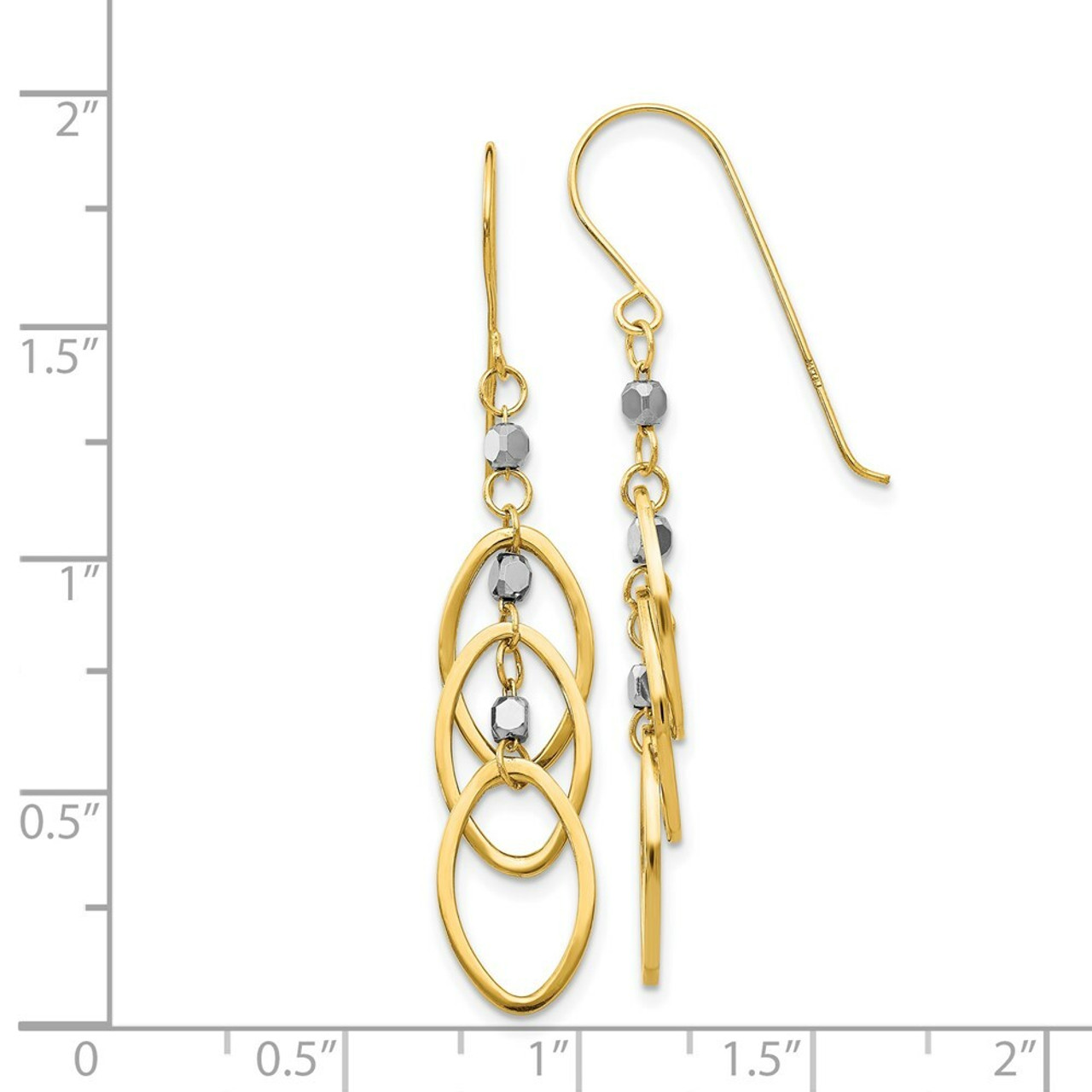 14K Two-tone Gold Oval & Bead Dangle Earrings - (B44-521)