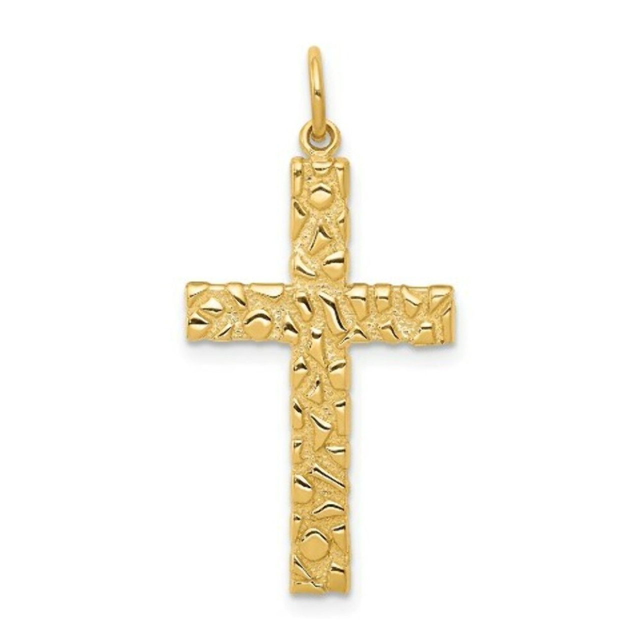 14K Yellow Gold Nugget Style Cross Pendant - (A83-113)