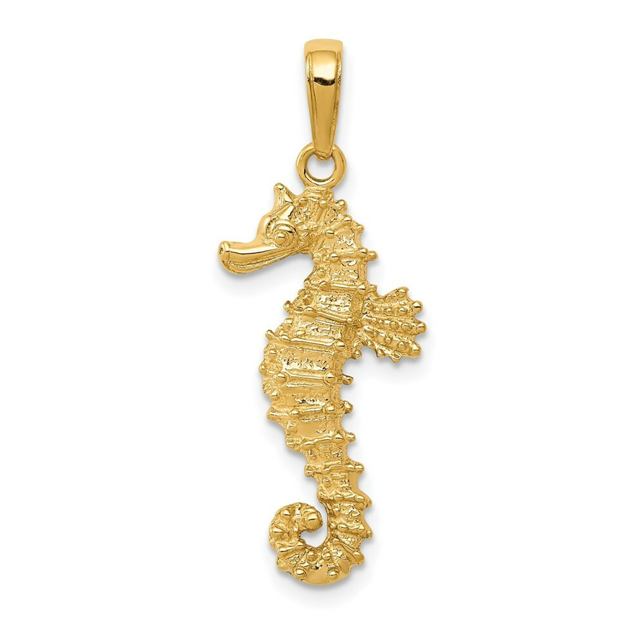 14K Yellow Gold Polished Open-Backed Seahorse Pendant - (A83-513)
