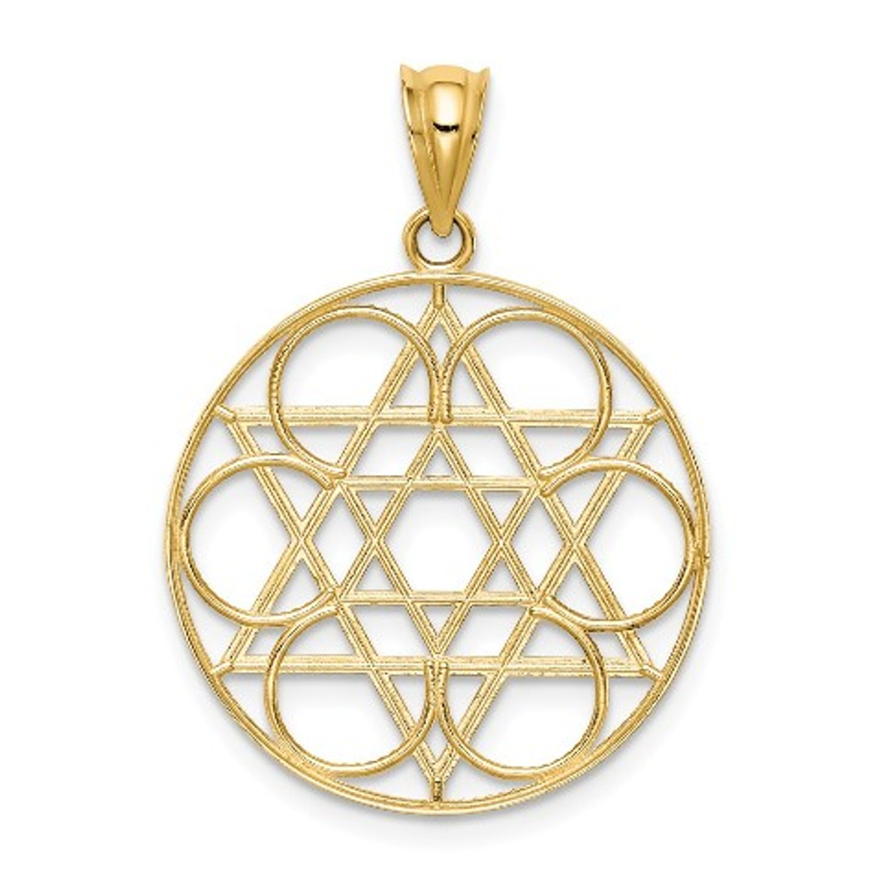 14K Yellow Gold Star of David Circle Pendant - (A83-606)