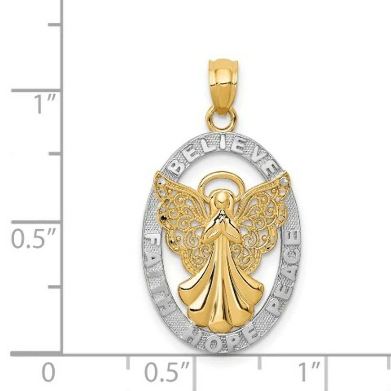 14K Yellow Gold Two-tone Believe/Peace/Faith/Hope Angel Pendant - (A83-693)