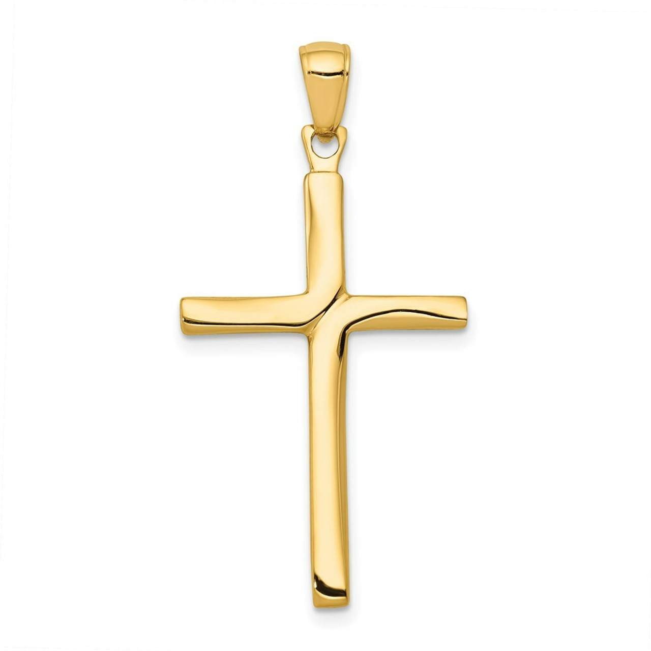14K Yellow Gold Satin Finish Accent Stick Cross Pendant - (A83-844)