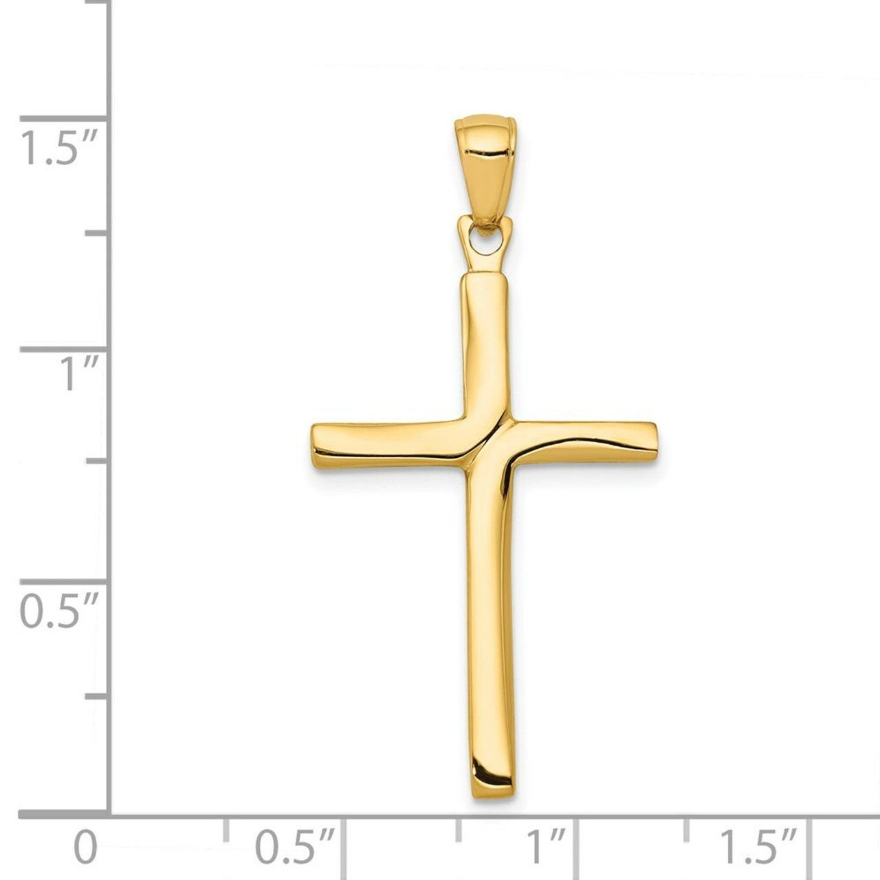14K Yellow Gold Satin Finish Accent Stick Cross Pendant - (A83-844)