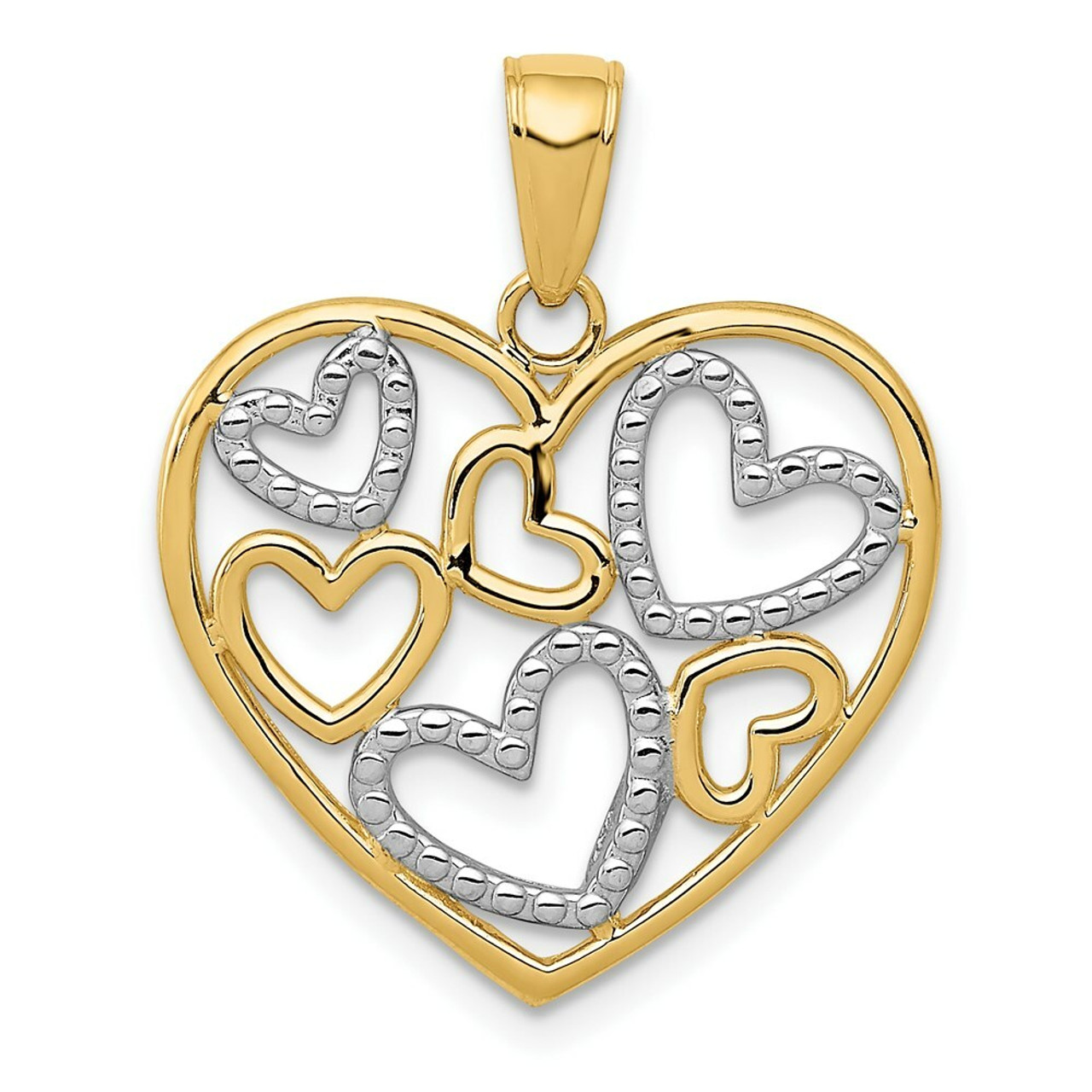 14K Yellow Gold with White Rhodium Diamond-cut Heart Pendant