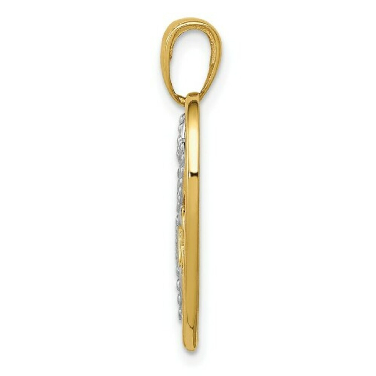 14K Yellow Gold with White Rhodium Diamond-cut Heart Pendant - (A84-753)