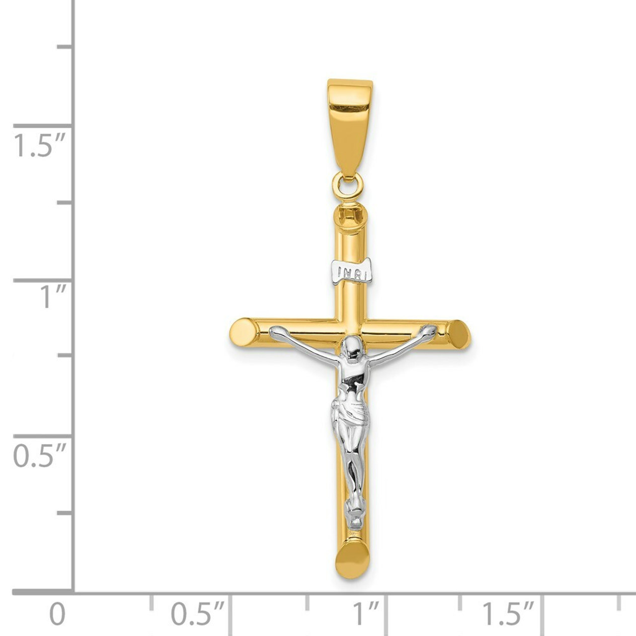 14K Two-tone Gold Hollow Crucifix Pendant 43mm length - (A84-901)