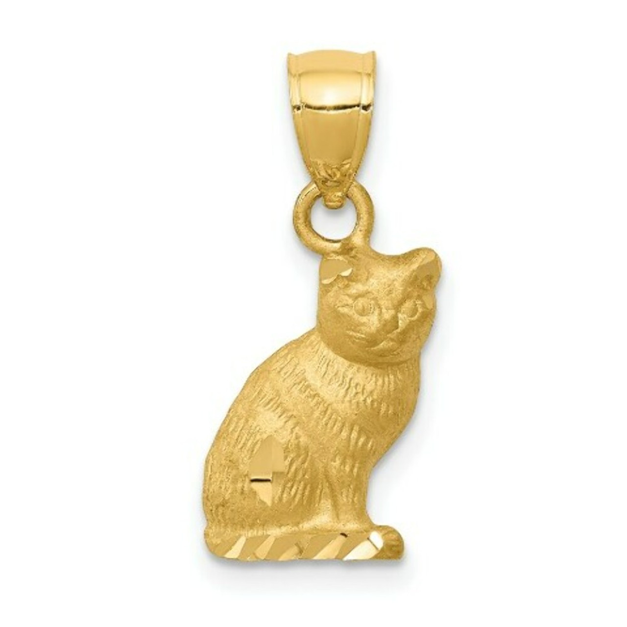 14K Yellow Gold Diamond-cut Cat Pendant - (A84-940)