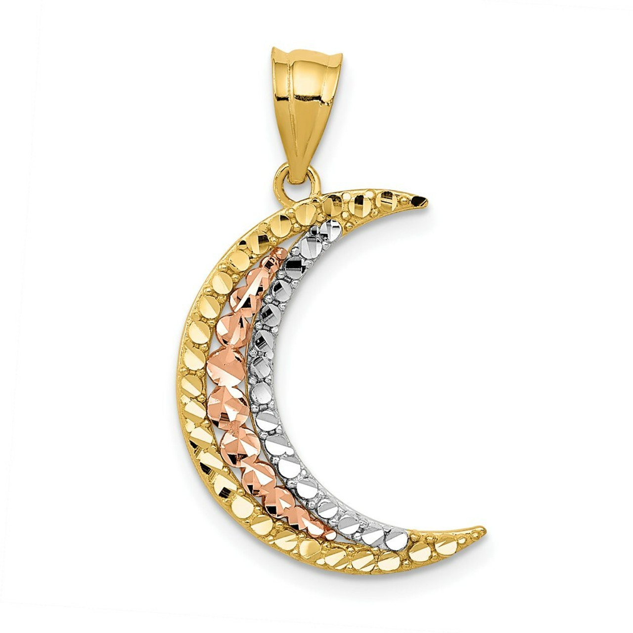 14K Yellow Gold Yellow, Rose and Rhodium Diamond-cut Moon Pendant - (A85-402)