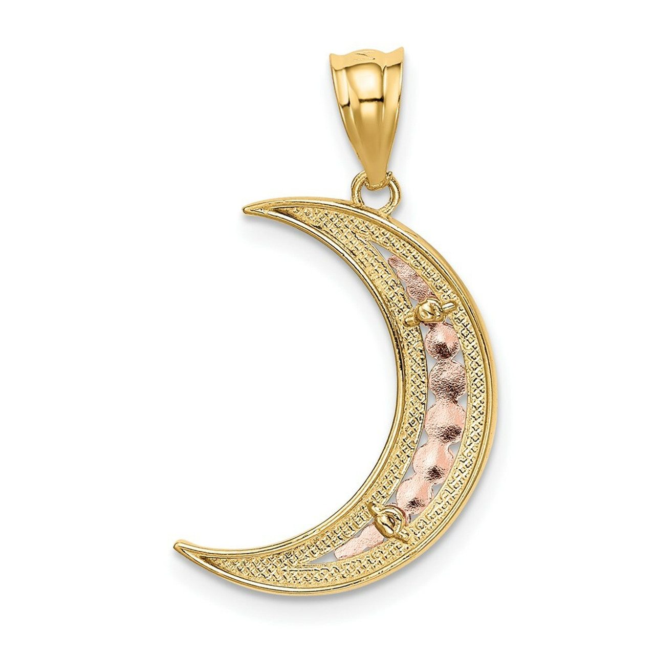 14K Yellow Gold Yellow, Rose and Rhodium Diamond-cut Moon Pendant - (A85-402)