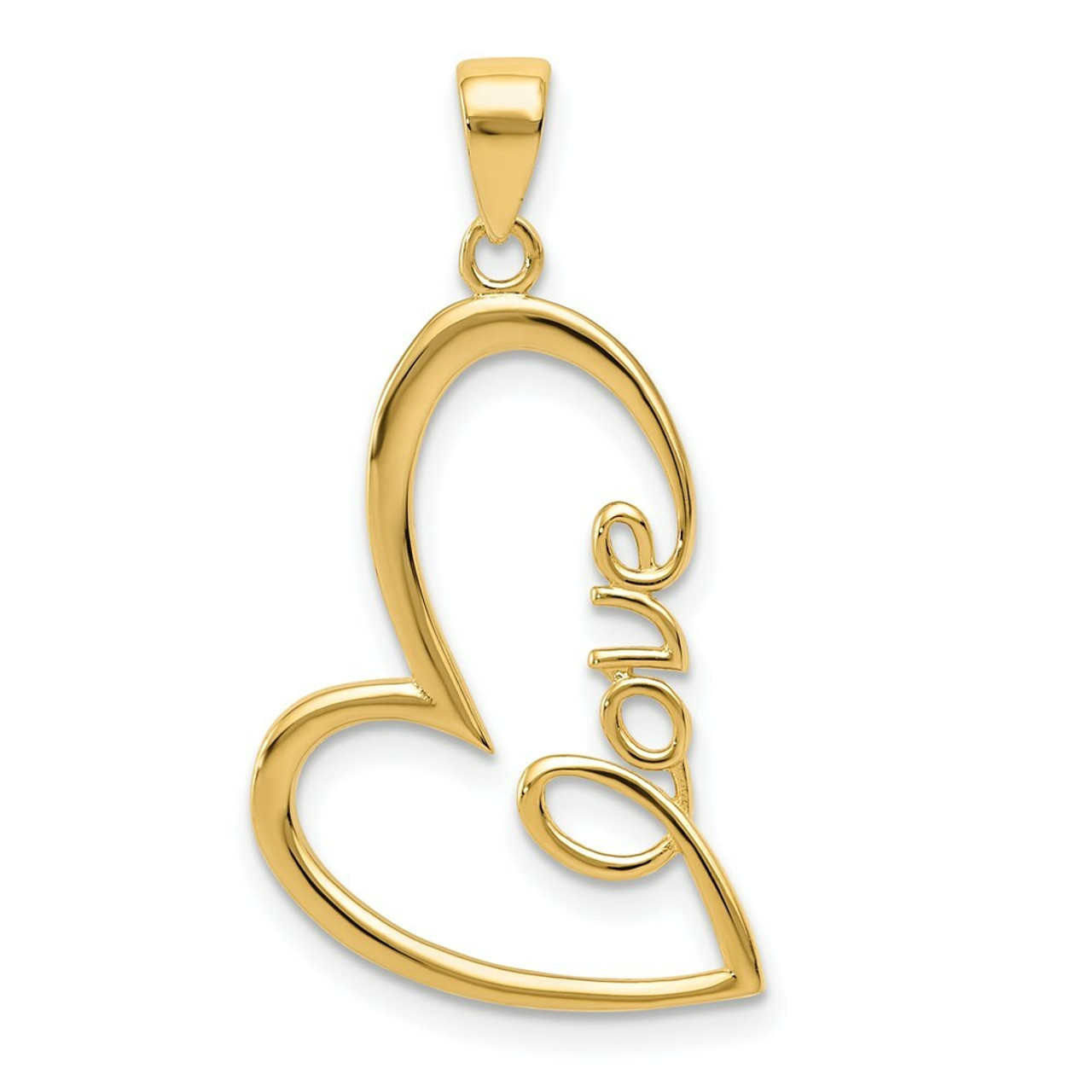 14k Yellow Gold Polished Love Heart Pendant - (A85-842)
