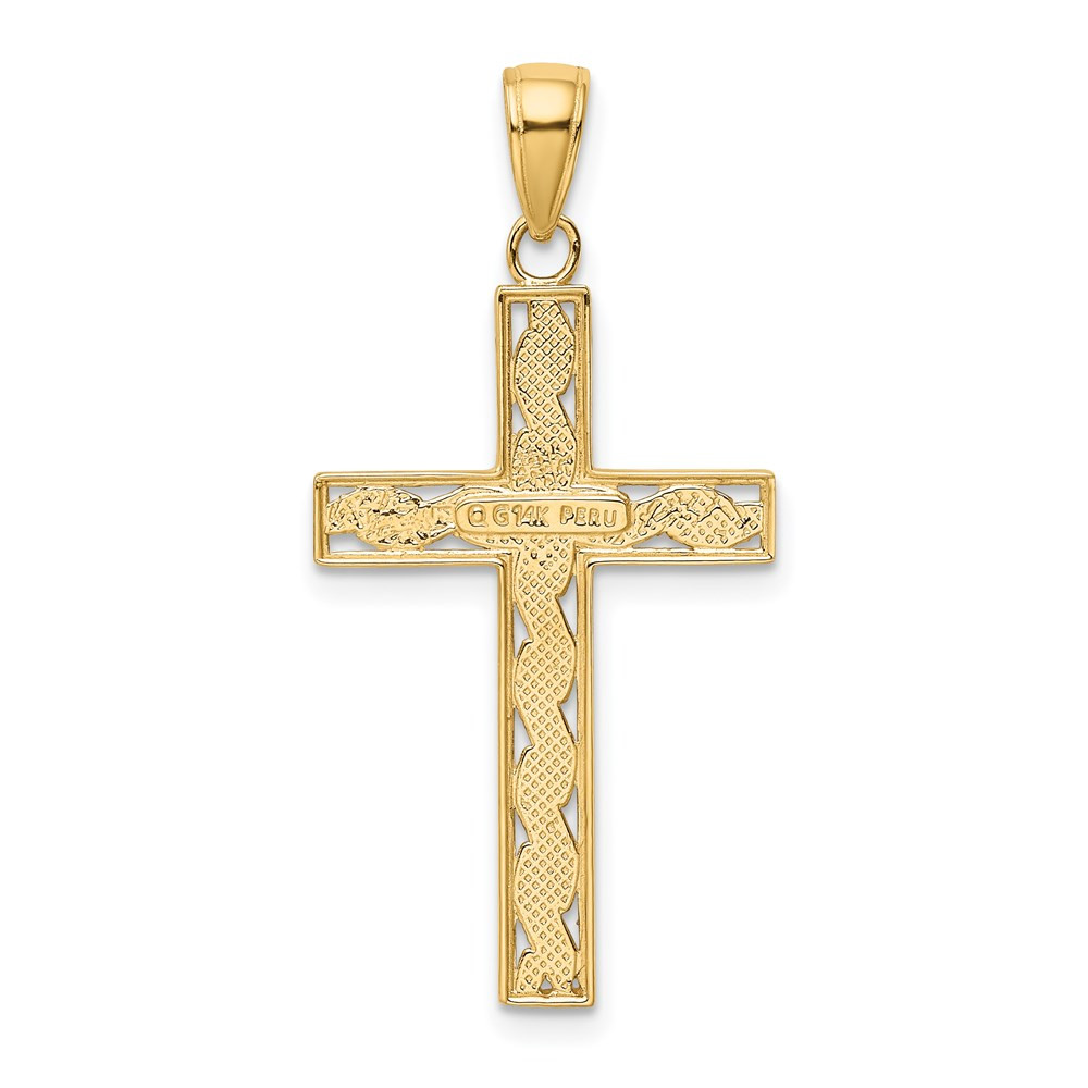 14K Yellow Gold Rope Cross Pendant - (A86-440) - Roy Rose Jewelry