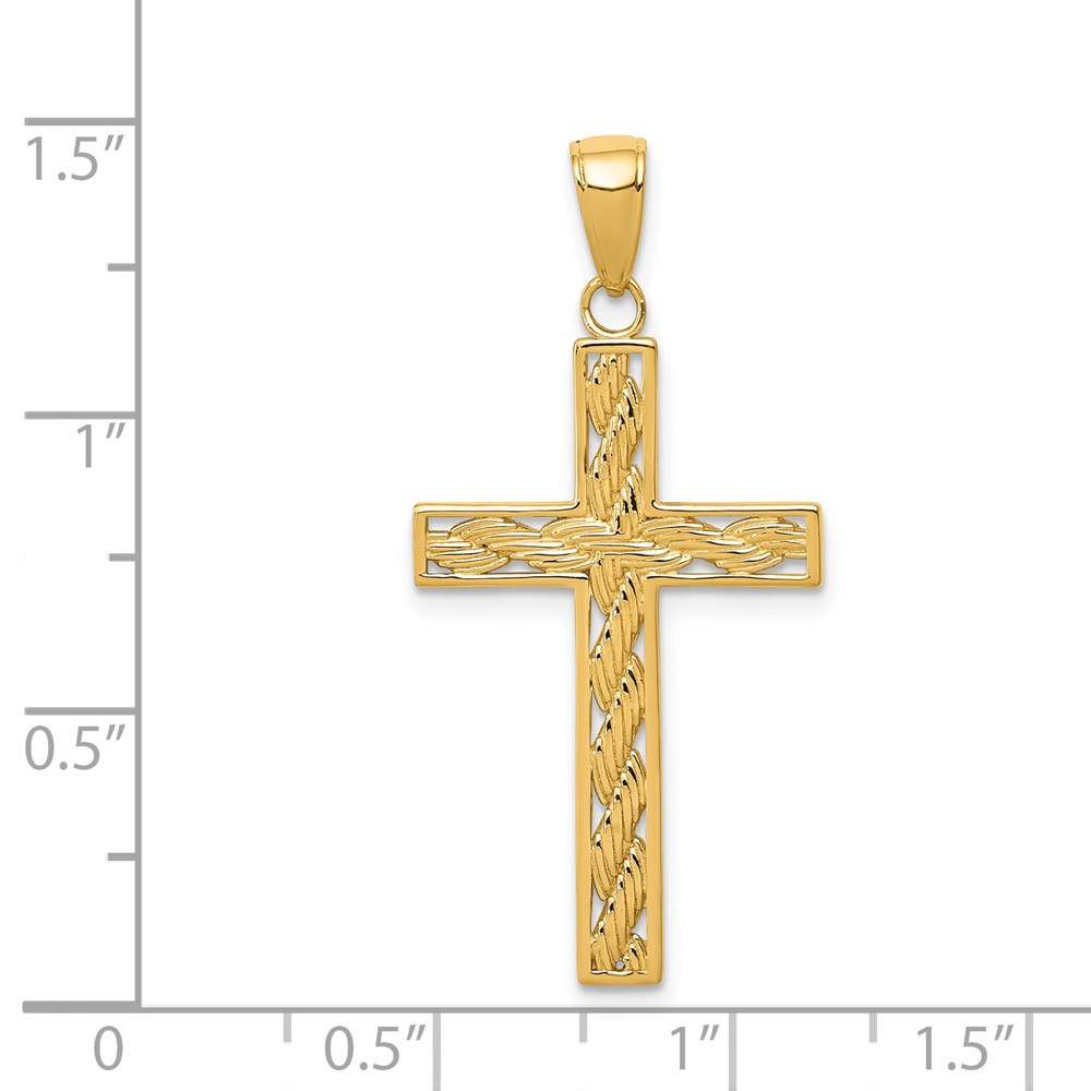14K Yellow Gold Rope Cross Pendant - (A86-440) - Roy Rose Jewelry