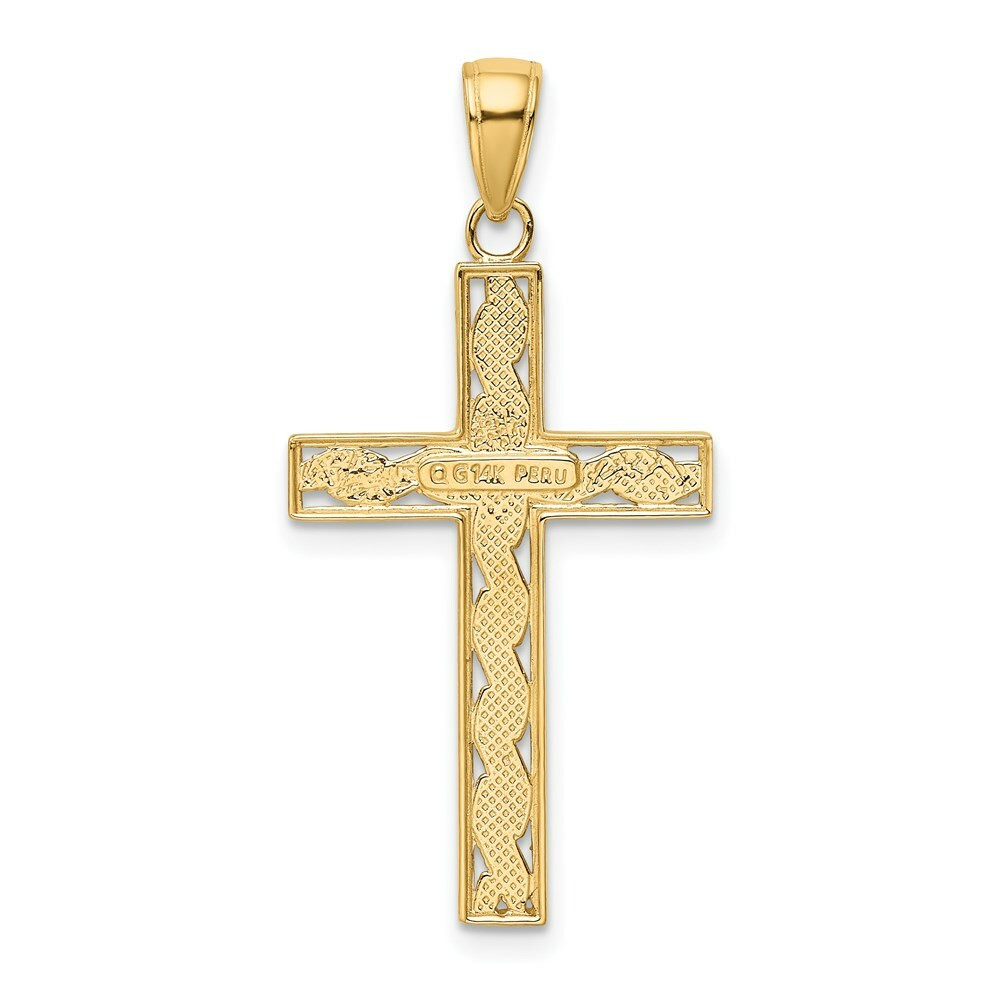 14K Yellow Gold Rope Cross Pendant - (A86-440) - Roy Rose Jewelry