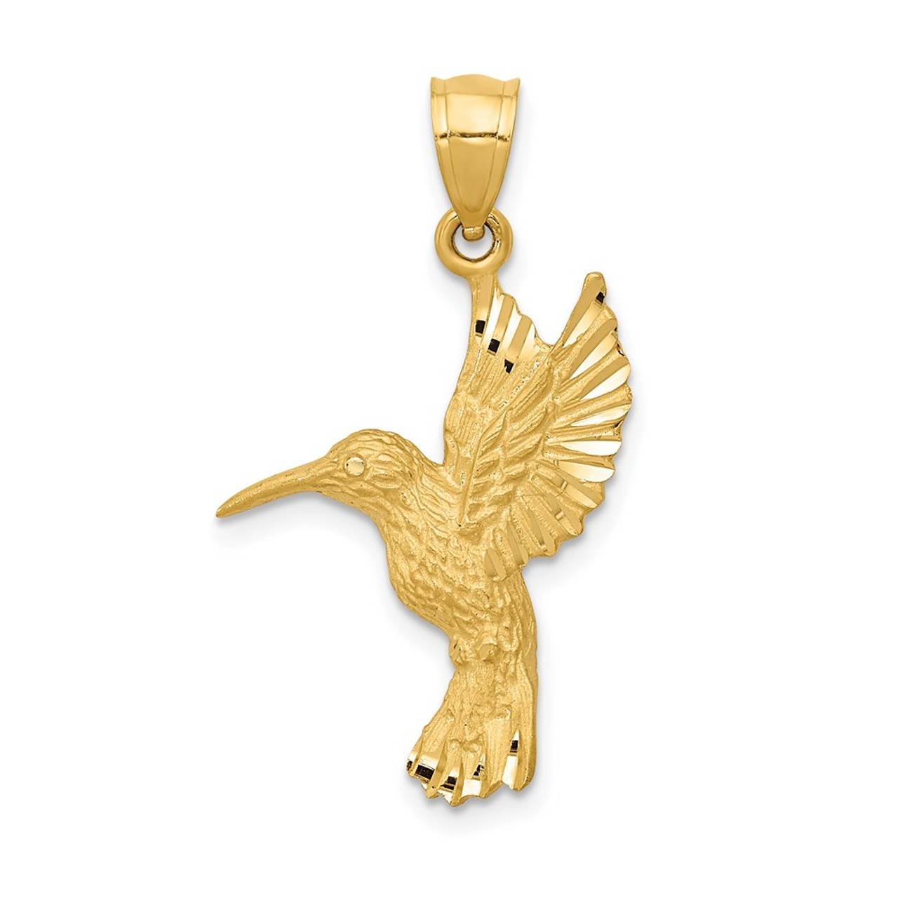 14K Yellow Gold Diamond-cut Hummingbird Pendant - (A87-127) - Roy