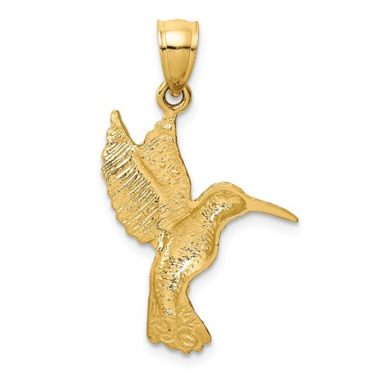 14K Yellow Gold Diamond-cut Hummingbird Pendant - (A87-127) - Roy