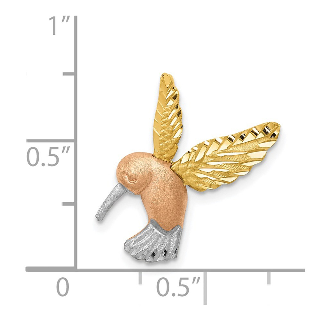 14K Tri-Color Satin & Diamond-cut Hummingbird Pendant, Chain Slide - (A87-281)