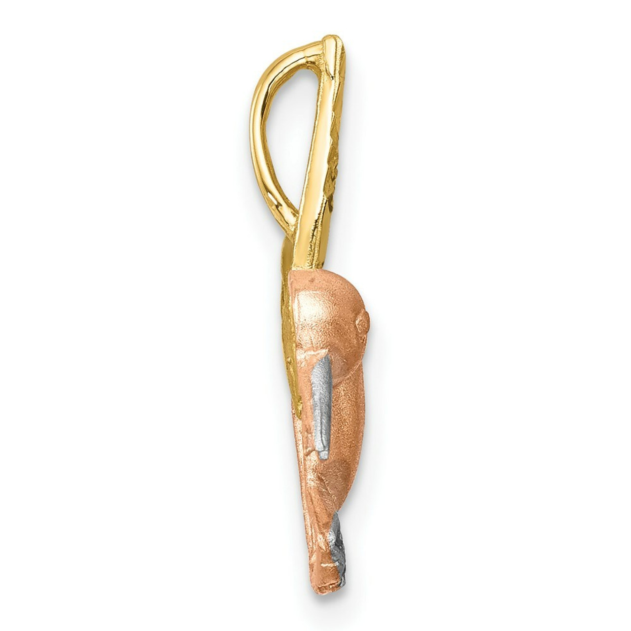 14K Tri-Color Satin & Diamond-cut Hummingbird Pendant, Chain Slide - (A87-281)