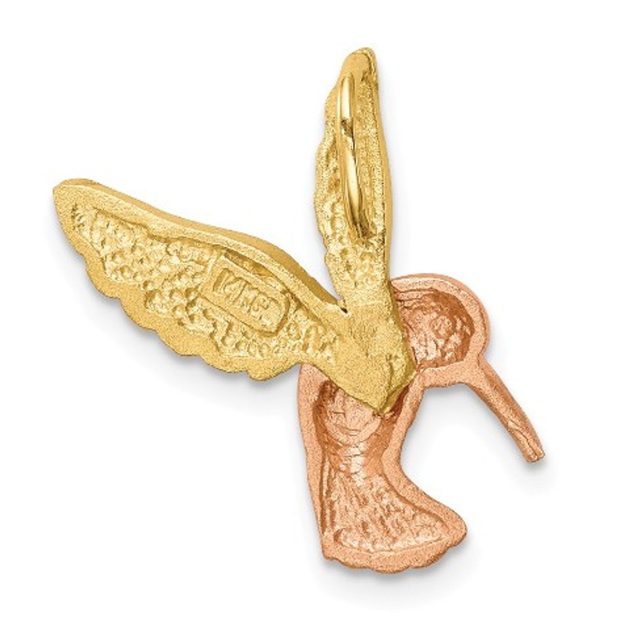 14K Tri-Color Satin & Diamond-cut Hummingbird Pendant, Chain Slide - (A87-281)