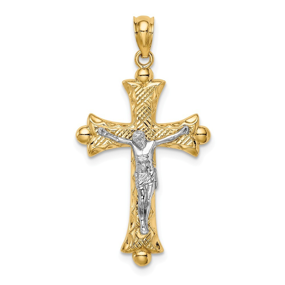 14K Two-Tone Gold Florentine Crucifix - (A90-801) - Roy Rose Jewelry