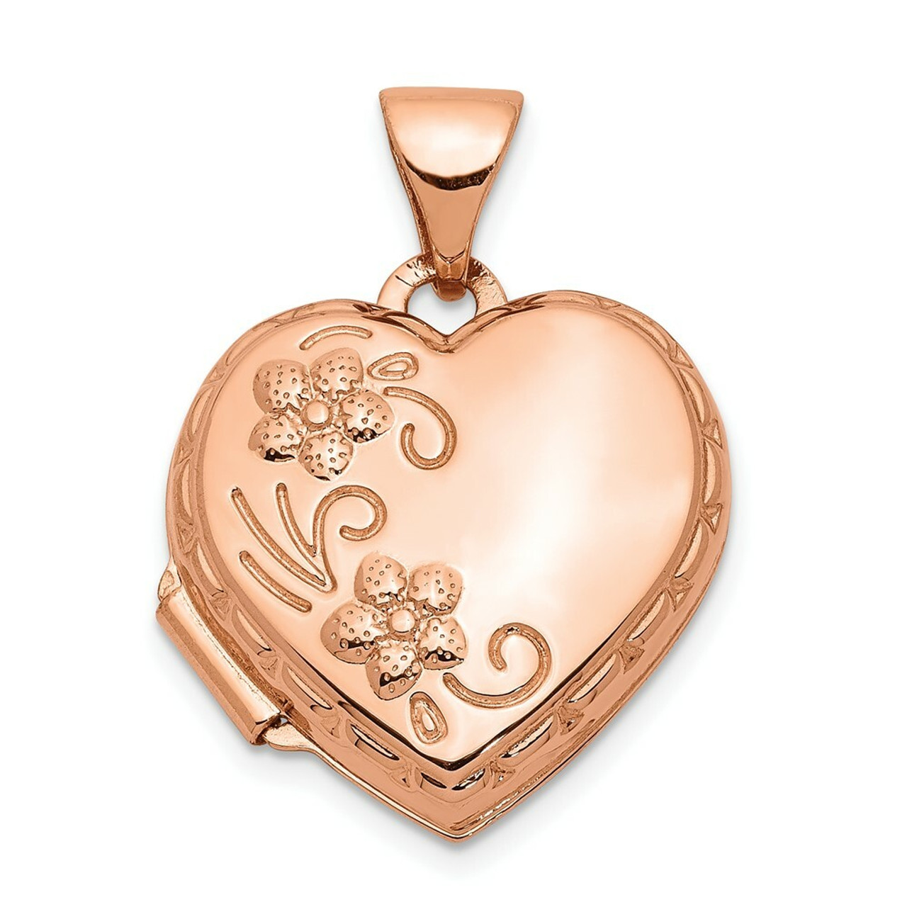 14K Rose Gold 15mm Reversible Heart Locket - (A99-189)
