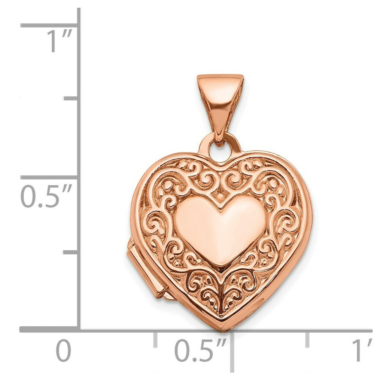 14K Rose Gold 15mm Scroll Heart Locket - (A99-190)