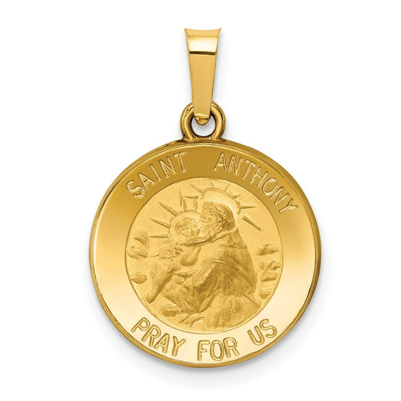 14K Yellow Gold Polished & Satin Finish St. Anthony Medal Pendant 15mm width - (B11-214)