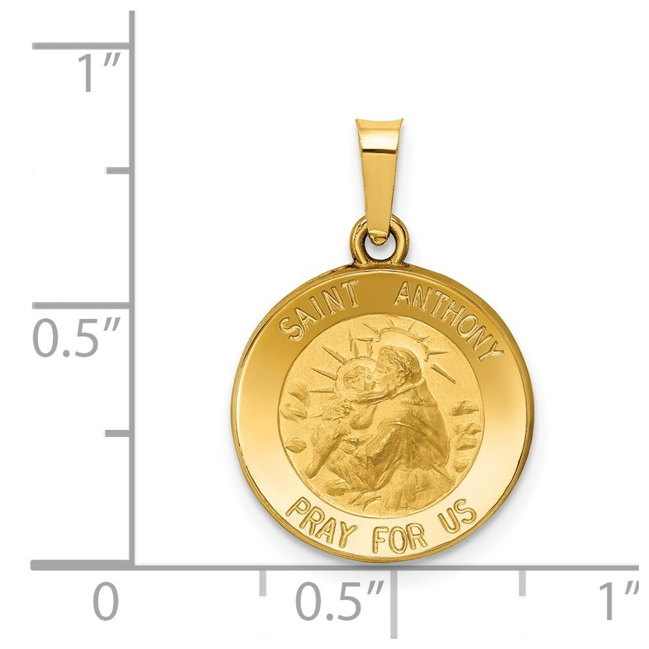 14K Yellow Gold Polished & Satin Finish St. Anthony Medal Pendant 15mm width - (B11-214)