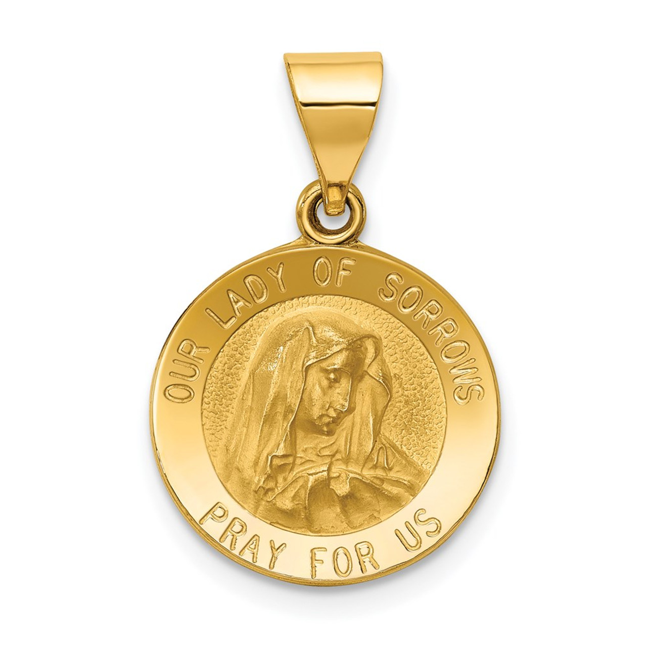 14K Yellow Gold Polished & Satin Finish Our Lady of Sorrows Medal Pendant 15mm width - (B11-369)
