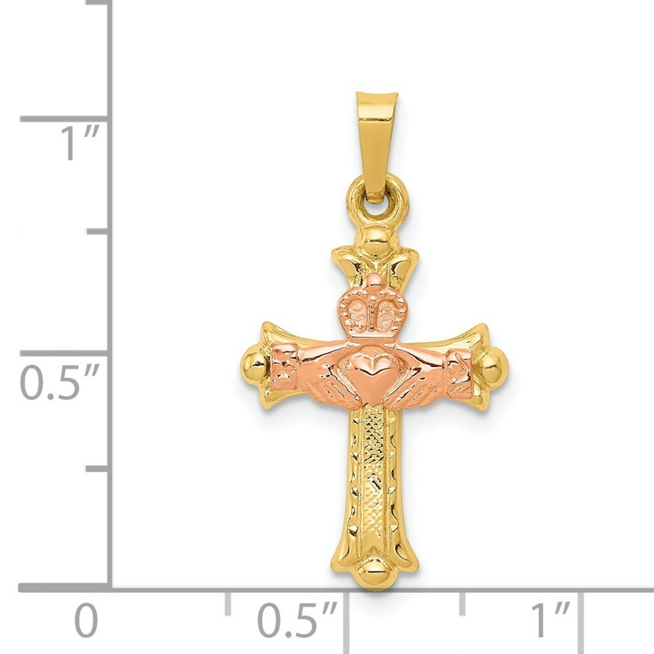 14K Two-tone Gold Claddagh Cross Pendant 28mm length - (B11-401)