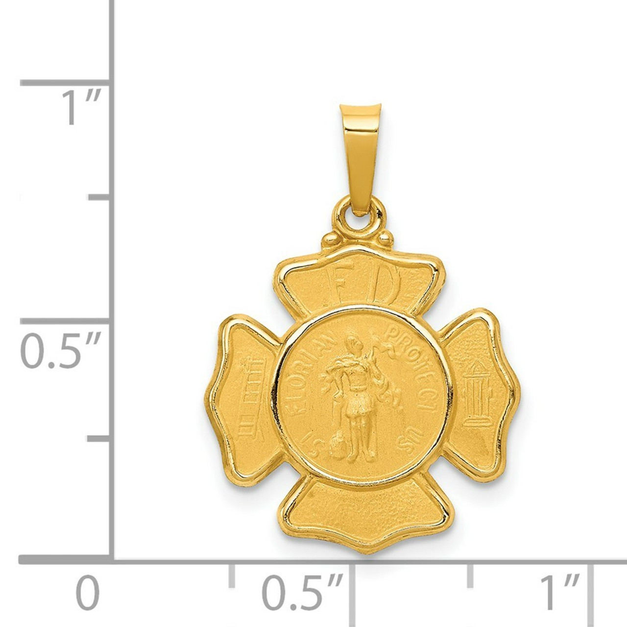 14K Yellow Gold Polished & Satin Finish St. Florian Badge Medal Pendant 17mm width - (B11-482)