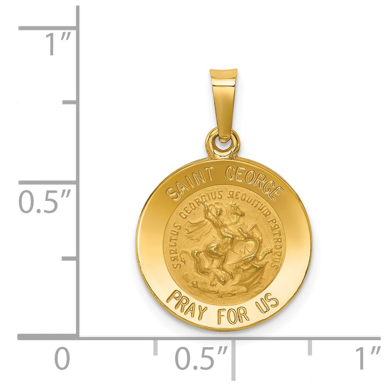 14K Yellow Gold Polished & Satin Finish St. George Medal Pendant 15mm width - (B11-511)